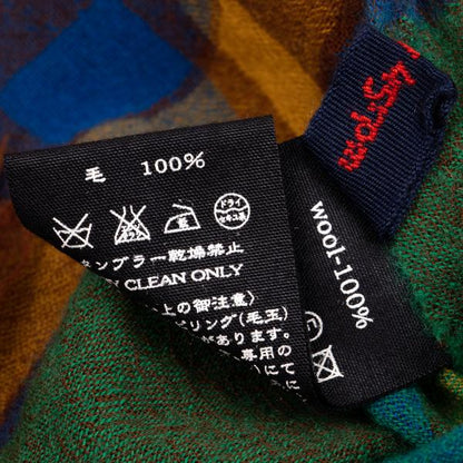 R by 45rpm Colorful Check Wool Fringe Scarf Blue
