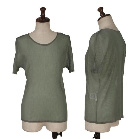PLEATS PLEASE Mesh Pleated T-Shirt Green Size 3