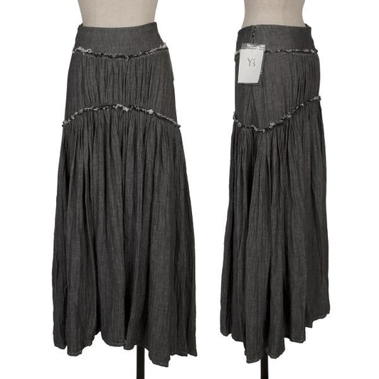 Y's Cotton Chambray Raw Edge Gathered Skirt Gray Size 3