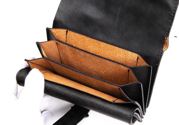 Y's Cow Leather Belted Wallet Black