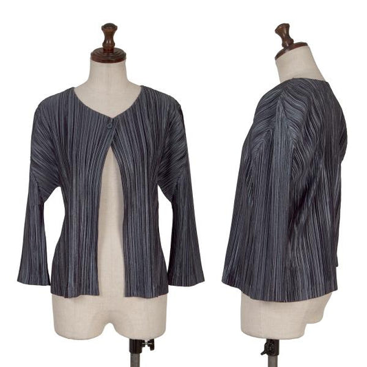 PLEATS PLEASE Glossy Pleated 1B Cardigan Blue Size 3