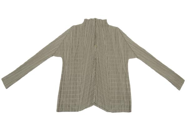 PLEATS PLEASE Border Weave Pleated 1B Cardigan Khaki Size 3