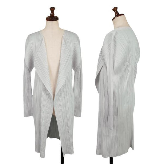 PLEATS PLEASE Pleated Buttonless Long Light Gray Cardigan Size 3