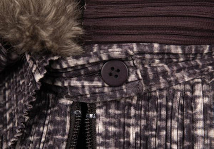 PLEATS PLEASE Fur Trim Fabric Print Zip Jacket Purple Size 4