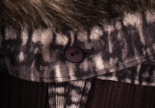 PLEATS PLEASE Fur Trim Fabric Print Zip Jacket Purple Size 4