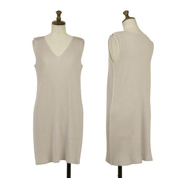 PLEATS PLEASE Pleats V-Neck Sleeveless Dress Greige Size 3