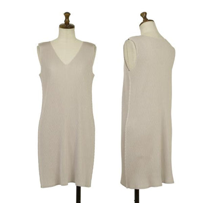 PLEATS PLEASE Pleats V-Neck Sleeveless Dress Greige Size 3