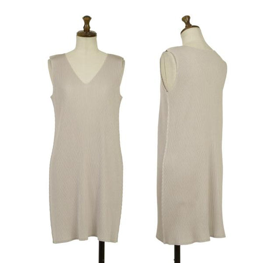 PLEATS PLEASE Pleats V-Neck Sleeveless Dress Greige Size 3
