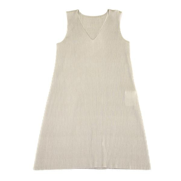 PLEATS PLEASE Pleats V-Neck Sleeveless Dress Greige Size 3