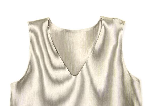 PLEATS PLEASE Pleats V-Neck Sleeveless Dress Greige Size 3