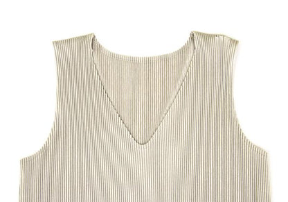 PLEATS PLEASE Pleats V-Neck Sleeveless Dress Greige Size 3