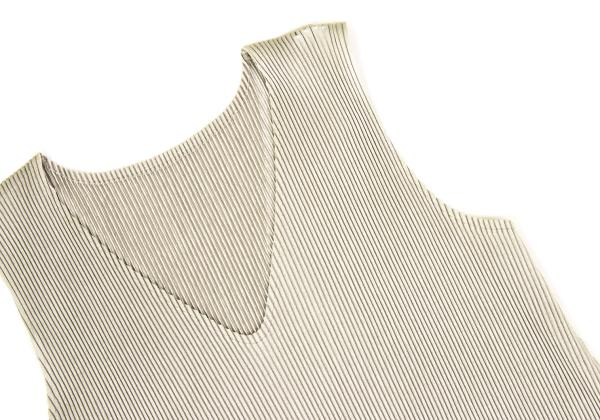 PLEATS PLEASE Pleats V-Neck Sleeveless Dress Greige Size 3