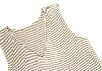 PLEATS PLEASE Pleats V-Neck Sleeveless Dress Greige Size 3
