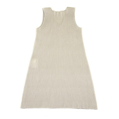 PLEATS PLEASE Pleats V-Neck Sleeveless Dress Greige Size 3