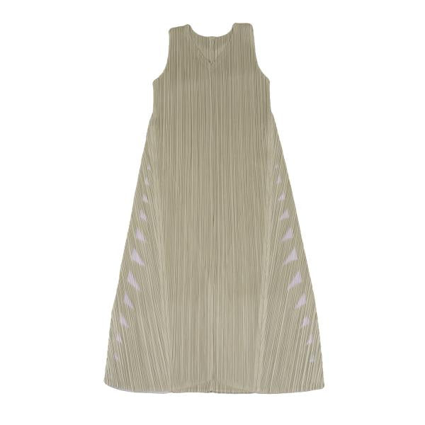 PLEATS PLEASE Side Cutout Pleated V-Neck Dress Beige Size 4