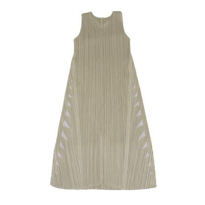 PLEATS PLEASE Side Cutout Pleated V-Neck Dress Beige Size 4