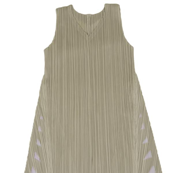 PLEATS PLEASE Side Cutout Pleated V-Neck Dress Beige Size 4