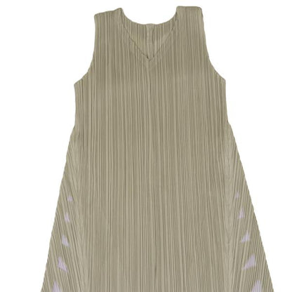PLEATS PLEASE Side Cutout Pleated V-Neck Dress Beige Size 4