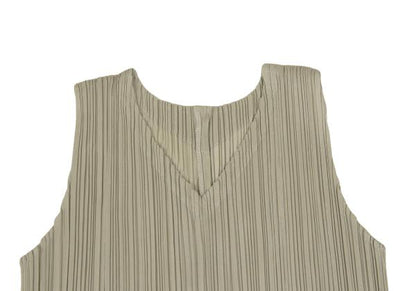 PLEATS PLEASE Side Cutout Pleated V-Neck Dress Beige Size 4