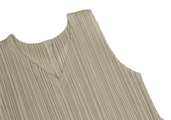 PLEATS PLEASE Side Cutout Pleated V-Neck Dress Beige Size 4