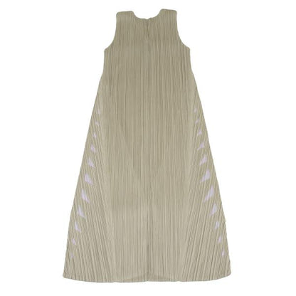 PLEATS PLEASE Side Cutout Pleated V-Neck Dress Beige Size 4