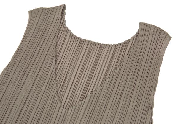 PLEATS PLEASE V-Neck Sleeveless Hem Dress Greige Size 3