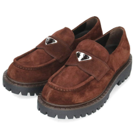 PRADA Brown Triangle Suede Loafers Size 7