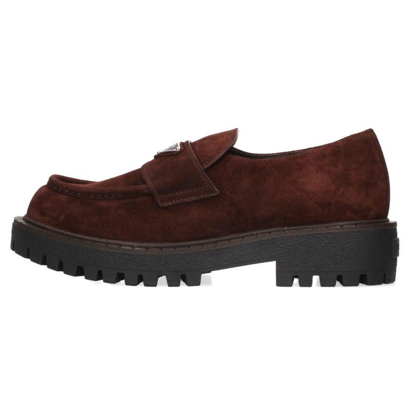 PRADA Brown Triangle Suede Loafers Size 7