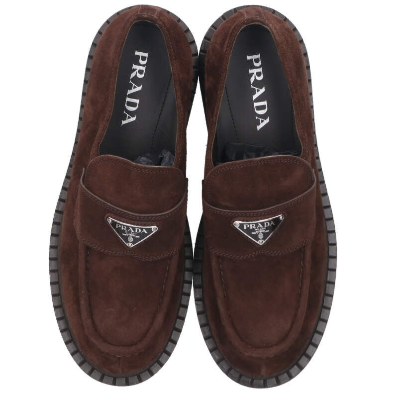PRADA Brown Triangle Suede Loafers Size 7