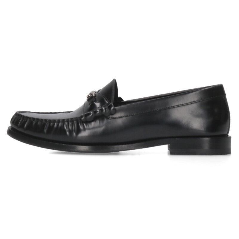 CELINE Luco Triomphe Leather Loafers Black Silver Size 10.5