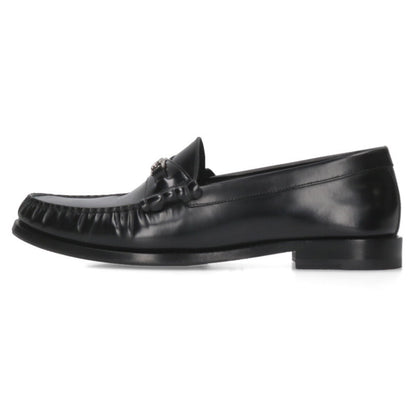 CELINE Luco Triomphe Leather Loafers Black Silver Size 10.5