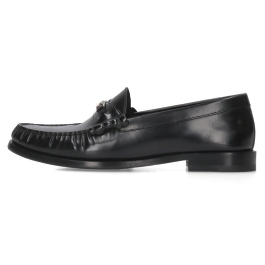 CELINE Luco Triomphe Leather Loafers Black Silver Size 10.5