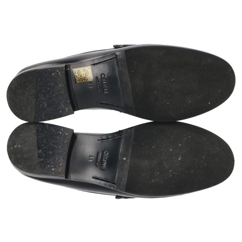 CELINE Luco Triomphe Leather Loafers Black Silver Size 10.5