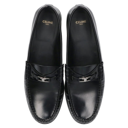 CELINE Luco Triomphe Leather Loafers Black Silver Size 10.5