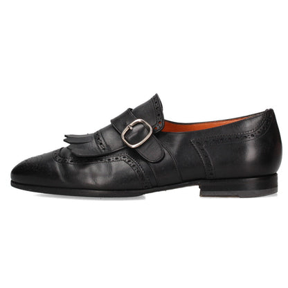 SANTONI Black Fringe Buckle Medallion Loafers Size 8