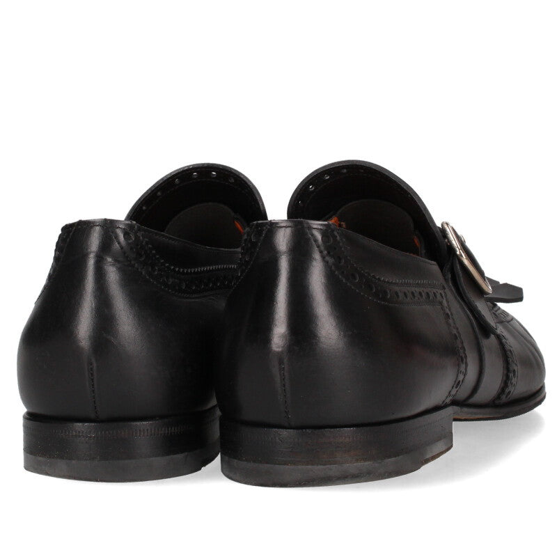 SANTONI Black Fringe Buckle Medallion Loafers Size 8