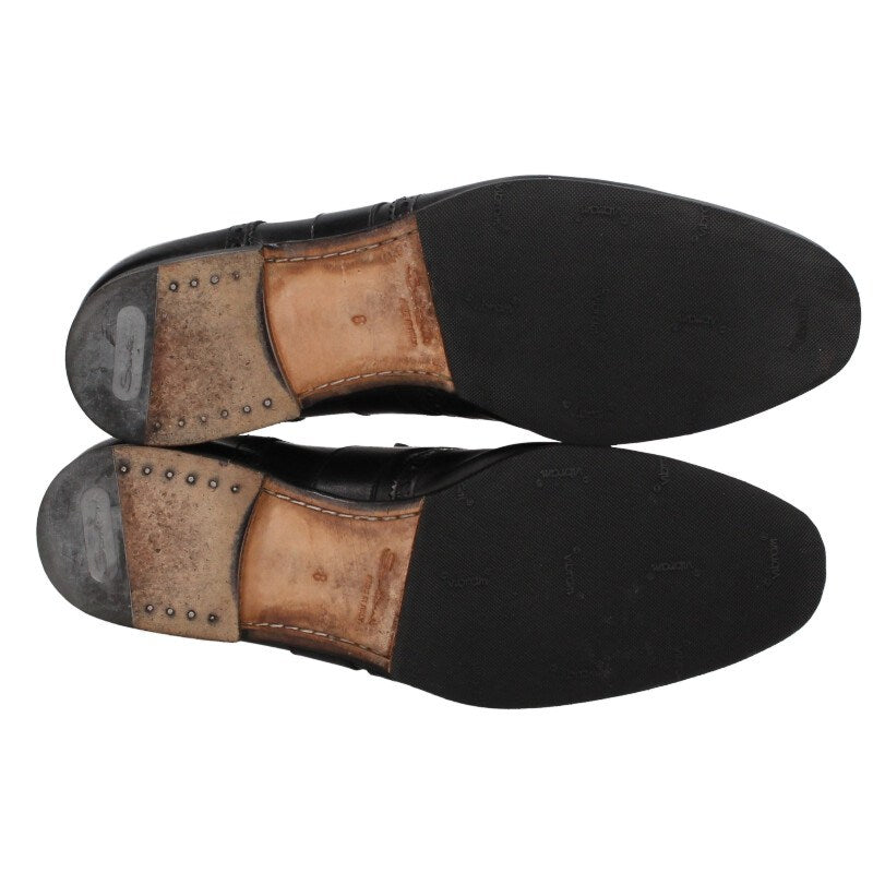 SANTONI Black Fringe Buckle Medallion Loafers Size 8
