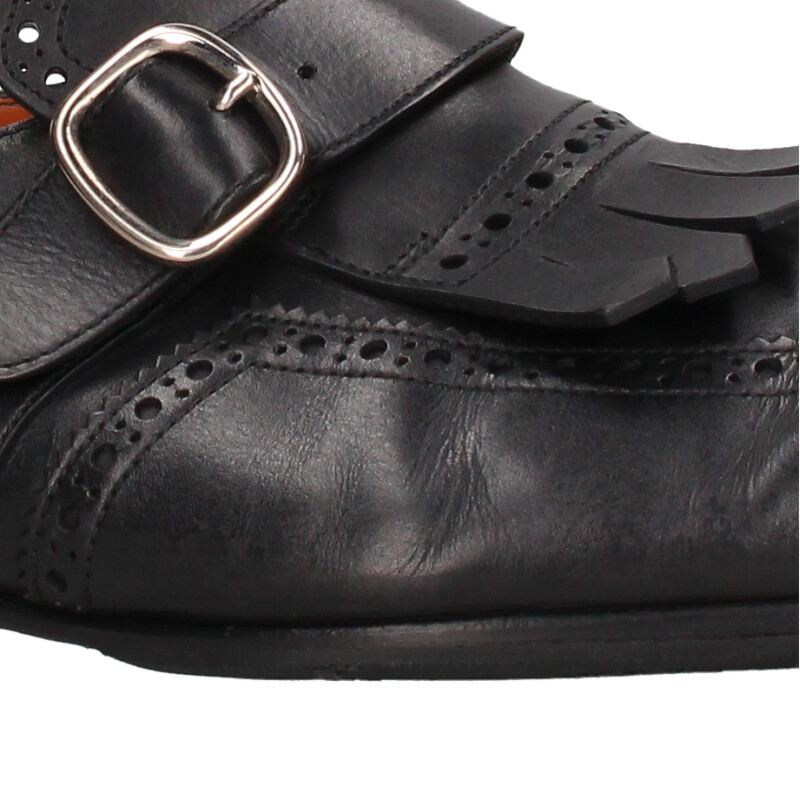SANTONI Black Fringe Buckle Medallion Loafers Size 8