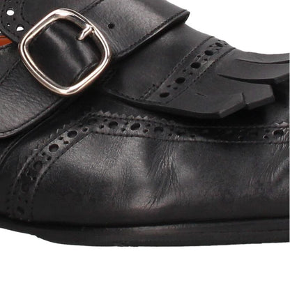 SANTONI Black Fringe Buckle Medallion Loafers Size 8