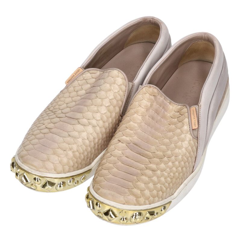 Louis Vuitton Python Studs Slip-on Beige Size 39