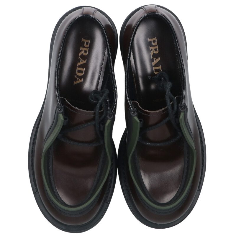 PRADA Brown Diapason Leather Lace-Up Shoes Size 6.5
