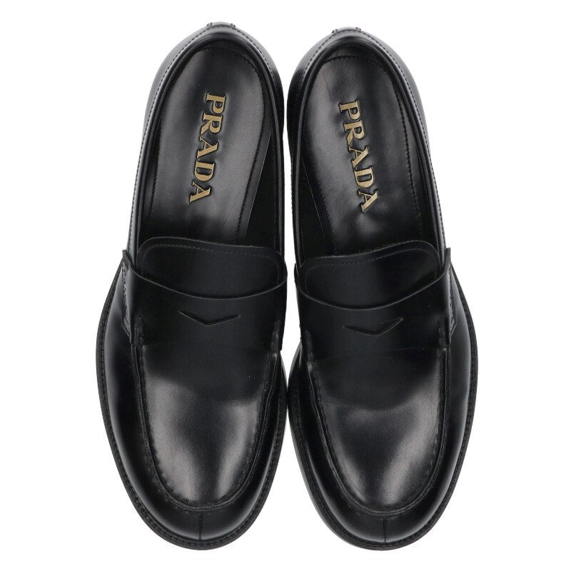 PRADA 2DE093 Brushed Leather Loafers Black Size 1
