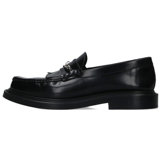 CELINE MARGARET Logo Plate Leather Loafers Black Size 10.5