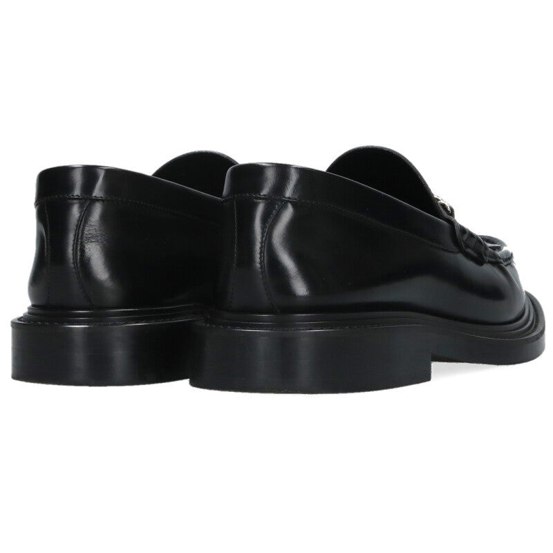 CELINE MARGARET Logo Plate Leather Loafers Black Size 10.5