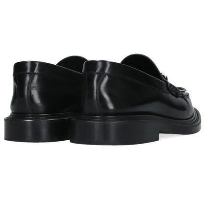 CELINE MARGARET Logo Plate Leather Loafers Black Size 10.5