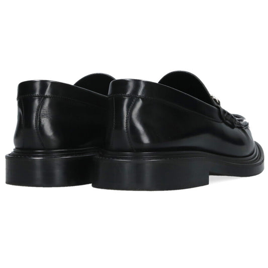 CELINE MARGARET Logo Plate Leather Loafers Black Size 10.5