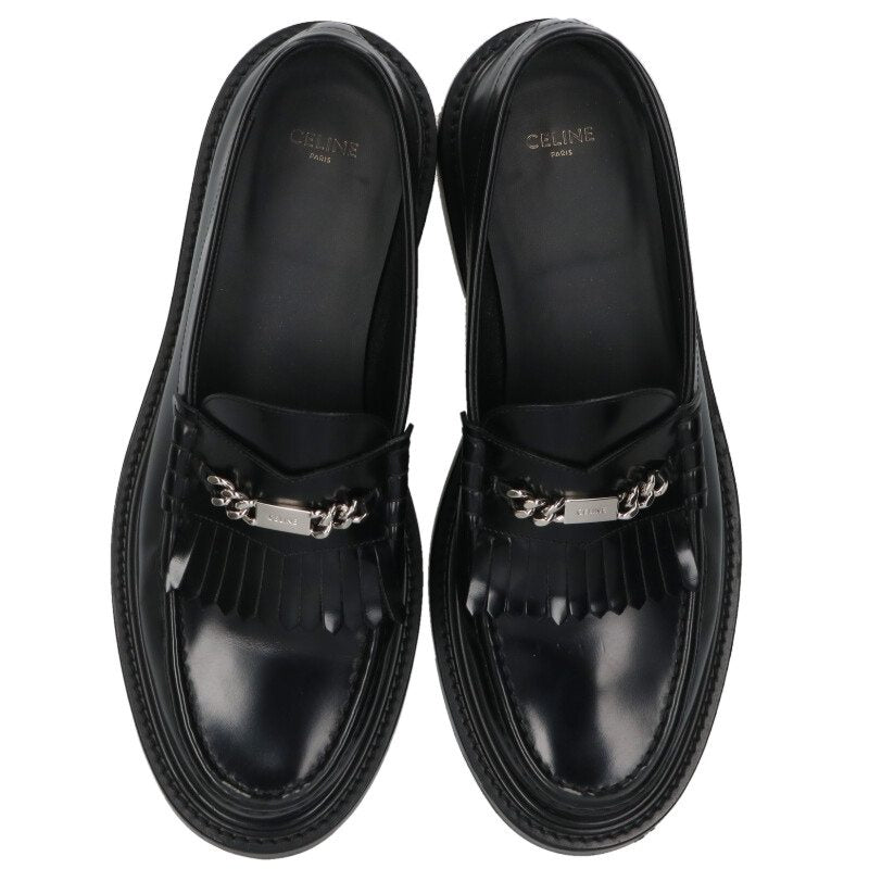CELINE MARGARET Logo Plate Leather Loafers Black Size 10.5