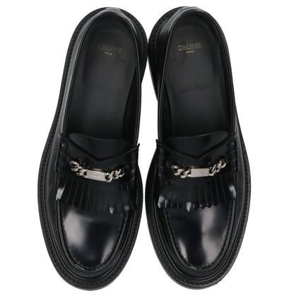 CELINE MARGARET Logo Plate Leather Loafers Black Size 10.5