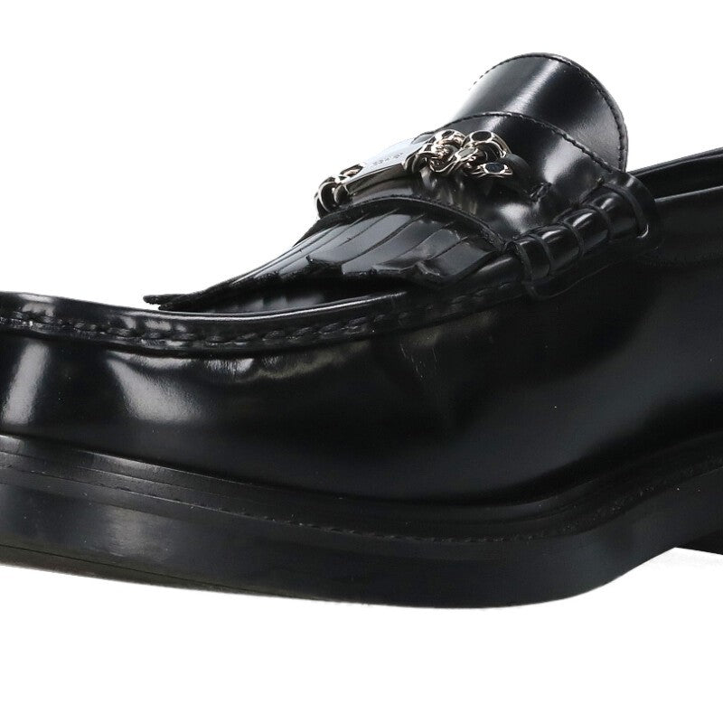 CELINE MARGARET Logo Plate Leather Loafers Black Size 10.5