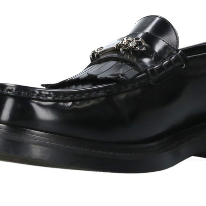 CELINE MARGARET Logo Plate Leather Loafers Black Size 10.5